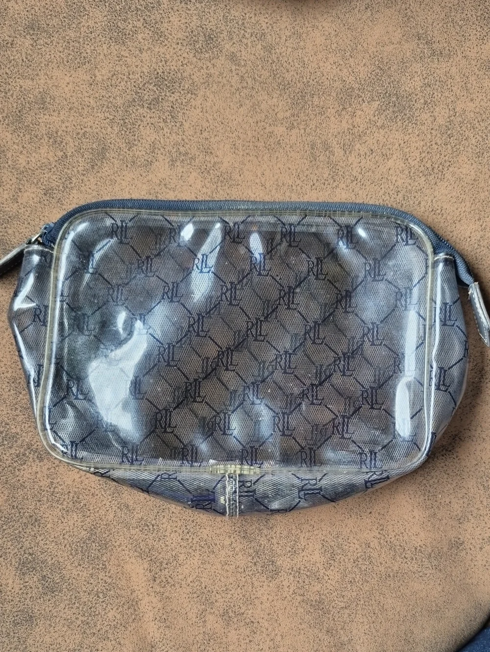 Vintage Lauren Ralph Lauren Monogram Plastic Cosmetic Makeup Bag Travel Pouch